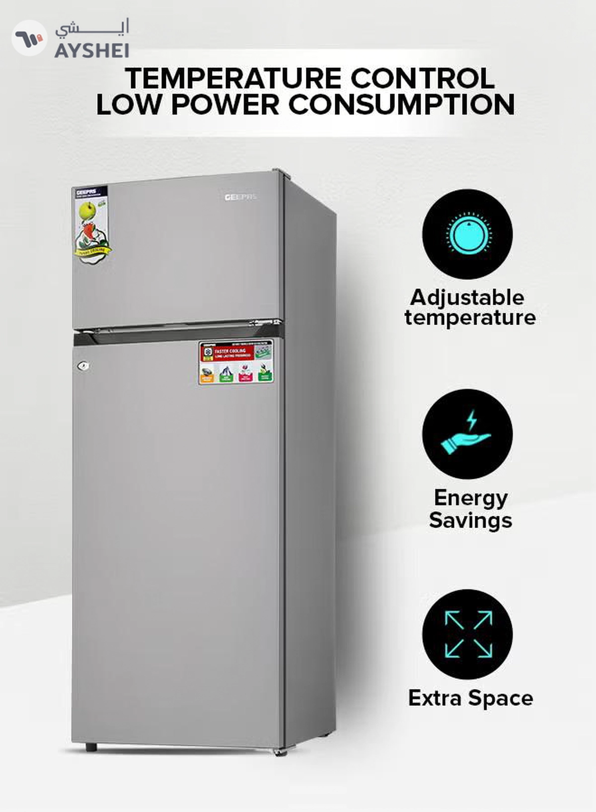 GEEPAS 240L Gross/205L Net Capacity Double Door Defrost Refrigerator| With faster Cooling, Long Lasting Freshness, Extra Space, VCM Steel Body,Tempered Glass Shelves, Handle Lock And Key, Temperature Control, LED Lighting|37L Freezer Capacity 240 L GRF2400SXE Silver-3-3