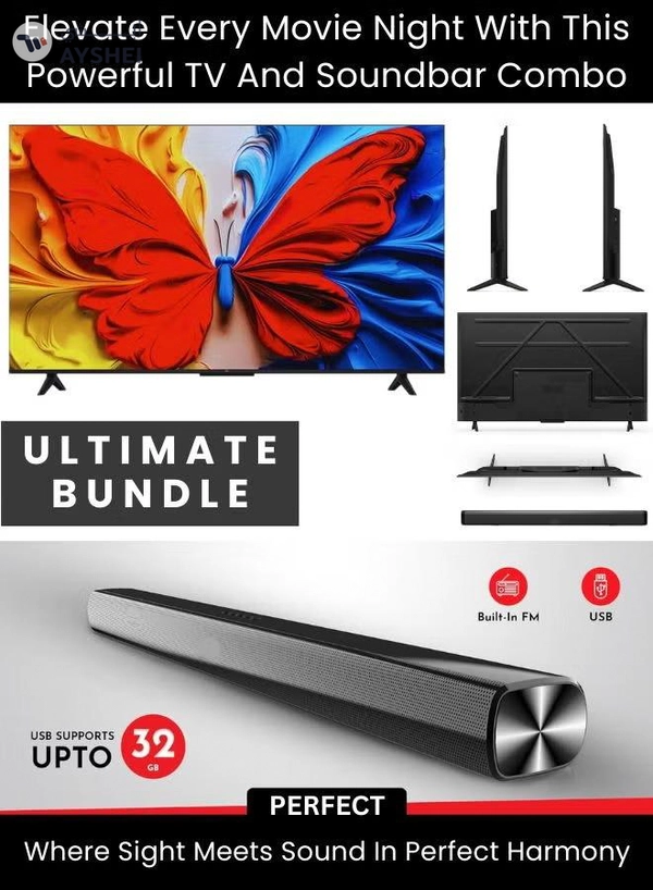 TCL Bundle Of 50-inch S5K QLED Google TV (HDR10, Dolby Audio, Bezel-Less Design) With Soundbar (Bluetooth, FM Radio, 2.0 Channel Audio) 50S5K+SOUNDBAR Black
