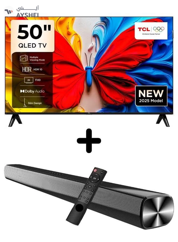 TCL Bundle Of 50-inch S5K QLED Google TV (HDR10, Dolby Audio, Bezel-Less Design) With Soundbar (Bluetooth, FM Radio, 2.0 Channel Audio) 50S5K+SOUNDBAR Black