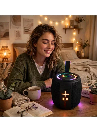 Buytiti CH-J2105 Portable Bluetooth Speaker with RGB LED Lights, TWS Wireless Pairing, FM Radio, TF Card, USB Support, Powerful Stereo Sound, Rechargeable Battery, and Portable Carrying Strap-7