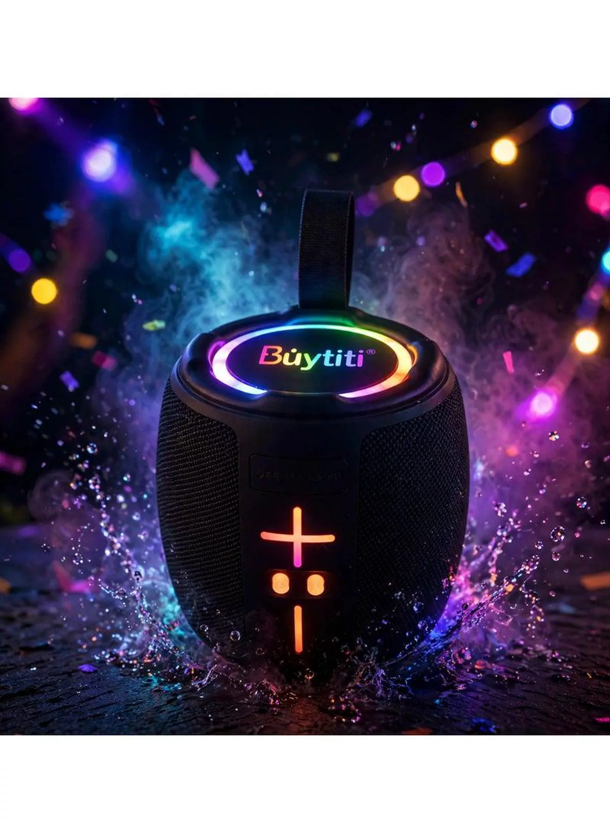 Buytiti CH-J2105 Portable Bluetooth Speaker with RGB LED Lights, TWS Wireless Pairing, FM Radio, TF Card, USB Support, Powerful Stereo Sound, Rechargeable Battery, and Portable Carrying Strap-1-1