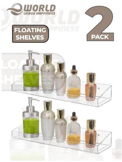 Eworld Clear Acrylic Floating Wall Display Shelves: Non-Drilling, Thick, and Waterproof -0