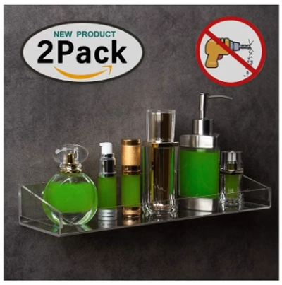 Eworld Clear Acrylic Floating Wall Display Shelves: Non-Drilling, Thick, and Waterproof -2