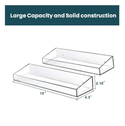 Eworld Clear Acrylic Floating Wall Display Shelves: Non-Drilling, Thick, and Waterproof -5