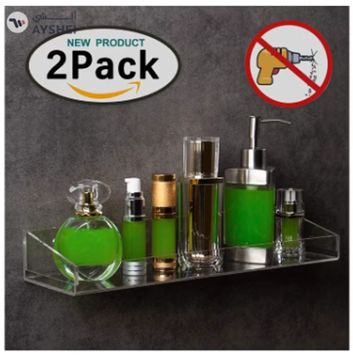 Eworld Clear Acrylic Floating Wall Display Shelves: Non-Drilling, Thick, and Waterproof -2-2