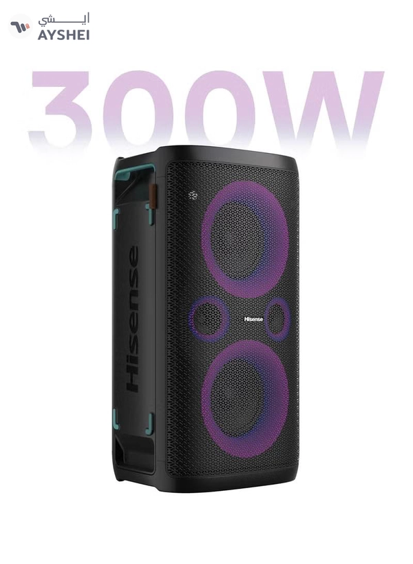 Hisense 300W Wireless Party Speaker – 2.0CH Sound, Built-in Subwoofer, IPX4 Waterproof, 15H Battery, Bluetooth 5.0, DJ & Karaoke Mode HP100 black