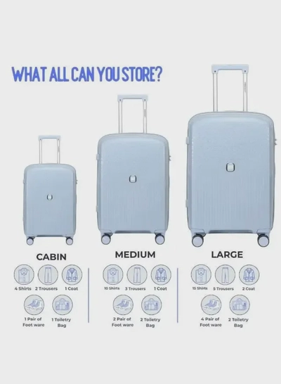 British Tourister 3 Piece Polyproplene Hard Side Spiner Luggage Trolley Set 20/24/28 Inch - Grey Blue-2