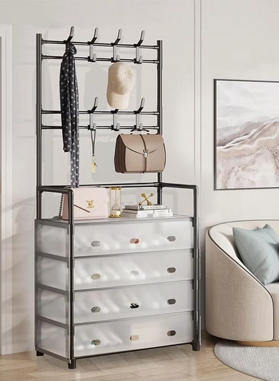 DubaiGallery 5-Layer Hall Tree with Metal Clothes Rail, Shoe Rack for Front Door Entrance, Entrance Shoe Rack with Coat Rack Multi-functional Entryway Storage Organizer for Home, Hallway, Bedroom-0