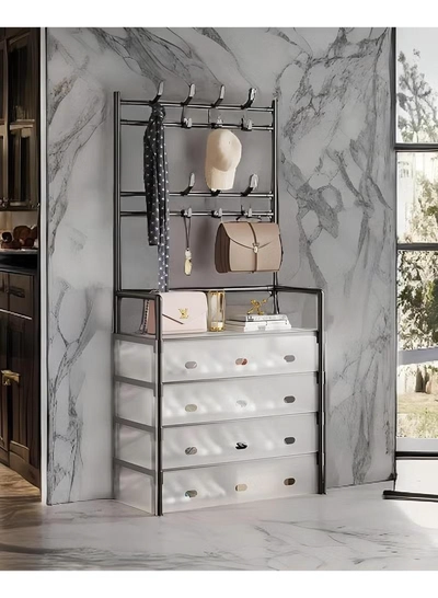 DubaiGallery 5-Layer Hall Tree with Metal Clothes Rail, Shoe Rack for Front Door Entrance, Entrance Shoe Rack with Coat Rack Multi-functional Entryway Storage Organizer for Home, Hallway, Bedroom-2