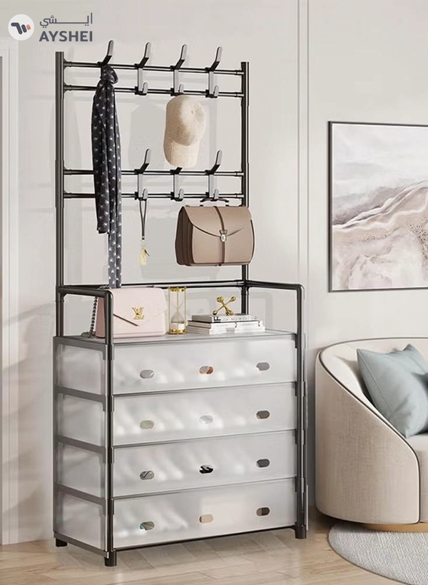 DubaiGallery 5-Layer Hall Tree with Metal Clothes Rail, Shoe Rack for Front Door Entrance, Entrance Shoe Rack with Coat Rack Multi-functional Entryway Storage Organizer for Home, Hallway, Bedroom