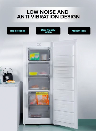 GEEPAS 200L Gross/157 Net Capacity, Upright Freezer With Tropical Compressor, Recessed Handle, Lock & Key, Inside Condensor, 6 Crystal Freezer Drawers, Adjustable Thermostat, 100% HCF & FCKW Free 20 L GRFU2006 White-4