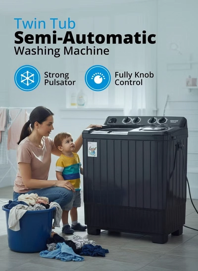 GEEPAS Semi Automatic Twin Tub Washing Machine | Equipped with Big Pulsator and Spin Dry | Efficient Performance and Classic Design | Perfect for Home, Apartments, etc. | 14 kg 700 W GSWM18054 Black-2