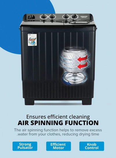 GEEPAS Semi Automatic Twin Tub Washing Machine | Equipped with Big Pulsator and Spin Dry | Efficient Performance and Classic Design | Perfect for Home, Apartments, etc. | 14 kg 700 W GSWM18054 Black-1
