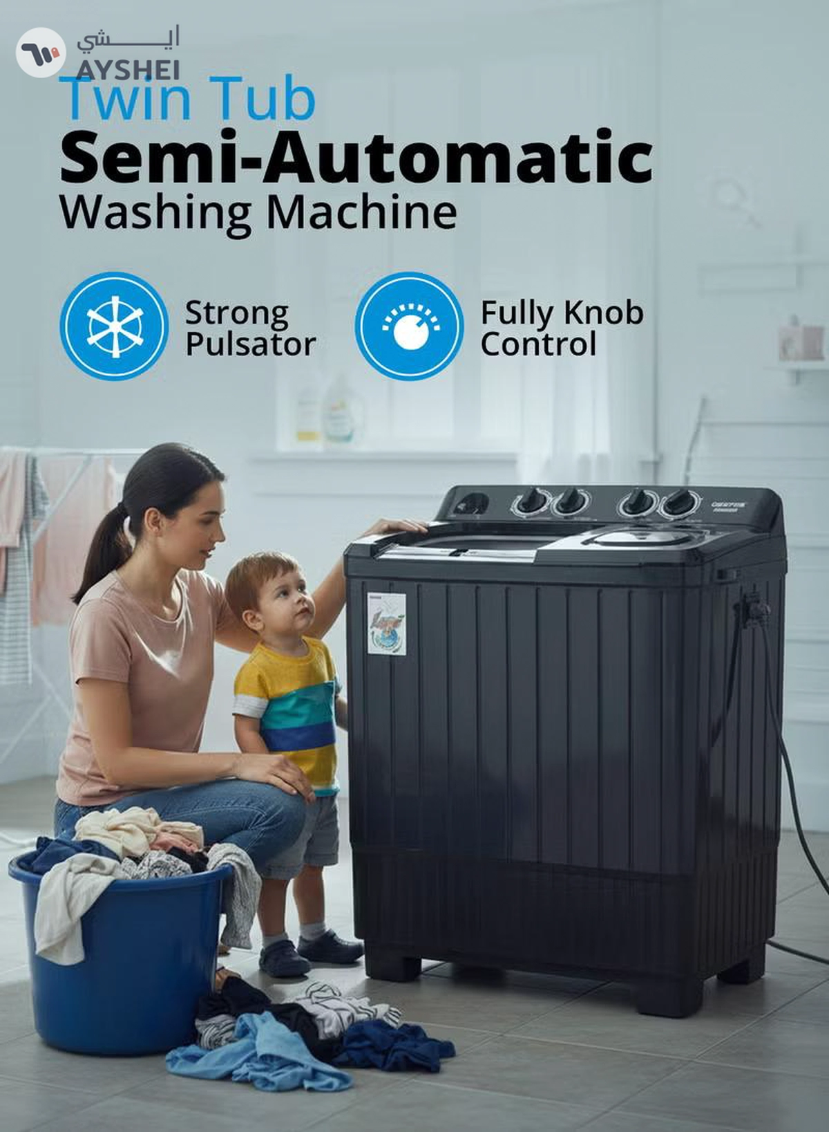GEEPAS Semi Automatic Twin Tub Washing Machine | Equipped with Big Pulsator and Spin Dry | Efficient Performance and Classic Design | Perfect for Home, Apartments, etc. | 14 kg 700 W GSWM18054 Black-2-2