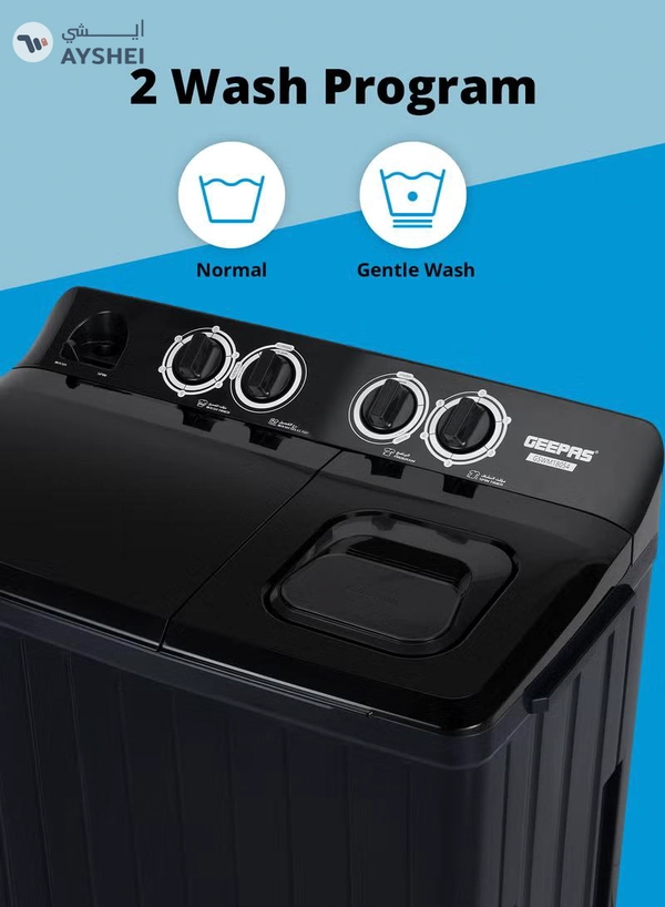 GEEPAS Semi Automatic Twin Tub Washing Machine | Equipped with Big Pulsator and Spin Dry | Efficient Performance and Classic Design | Perfect for Home, Apartments, etc. | 14 kg 700 W GSWM18054 Black