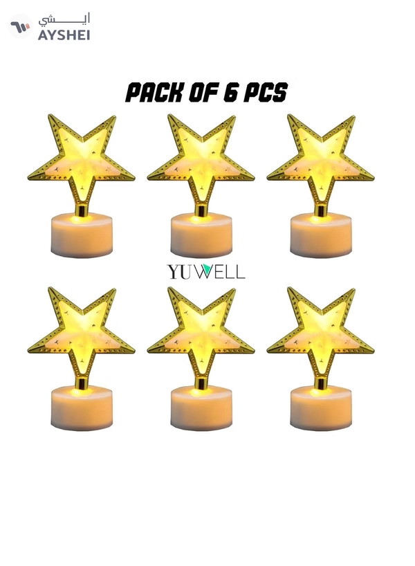 Yuwell Pack Of 6 Pcs Star Shape Mini Portable Night Light And Table Decor Lamp For Ramadan Light For Eid And Ramadan Decoration