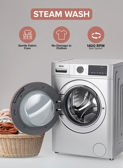 GEEPAS 8 KG Fully Automatic Washing Machine Front| 1400 RPM Speed BLDC Inverter Motor 2000 W| LED Display 54 L Drum Capacity, Quick Wash, Night Wash, Deep Wash, Allergy Care, Baby Care| Drum Clean 8 kg 2000 W 8 kg 2000 W GWMF8140SRG Metallic Grey-0