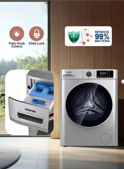GEEPAS 8 KG Fully Automatic Washing Machine Front| 1400 RPM Speed BLDC Inverter Motor 2000 W| LED Display 54 L Drum Capacity, Quick Wash, Night Wash, Deep Wash, Allergy Care, Baby Care| Drum Clean 8 kg 2000 W 8 kg 2000 W GWMF8140SRG Metallic Grey-1