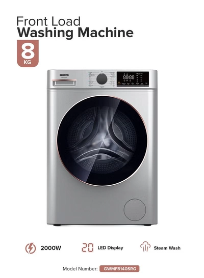 GEEPAS 8 KG Fully Automatic Washing Machine Front| 1400 RPM Speed BLDC Inverter Motor 2000 W| LED Display 54 L Drum Capacity, Quick Wash, Night Wash, Deep Wash, Allergy Care, Baby Care| Drum Clean 8 kg 2000 W 8 kg 2000 W GWMF8140SRG Metallic Grey-2