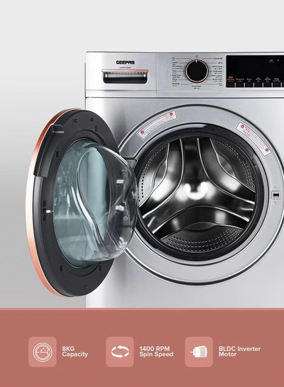 GEEPAS 8 KG Fully Automatic Washing Machine Front| 1400 RPM Speed BLDC Inverter Motor 2000 W| LED Display 54 L Drum Capacity, Quick Wash, Night Wash, Deep Wash, Allergy Care, Baby Care| Drum Clean 8 kg 2000 W 8 kg 2000 W GWMF8140SRG Metallic Grey-4