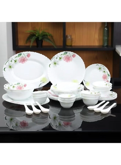 Delcasa DC3383 Opalware Dinner 40-Pieces Set, White/Pink-0