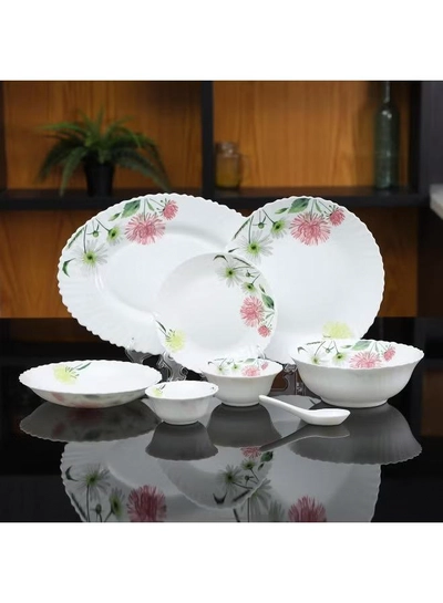 Delcasa DC3383 Opalware Dinner 40-Pieces Set, White/Pink-1