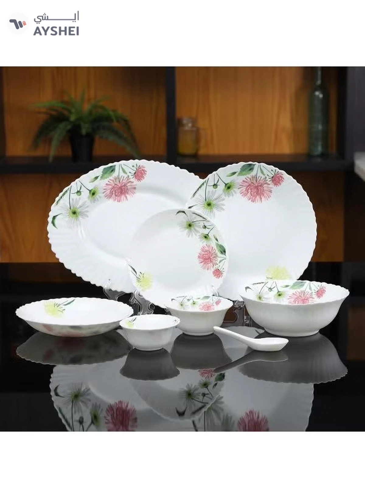 Delcasa DC3383 Opalware Dinner 40-Pieces Set, White/Pink-1-1