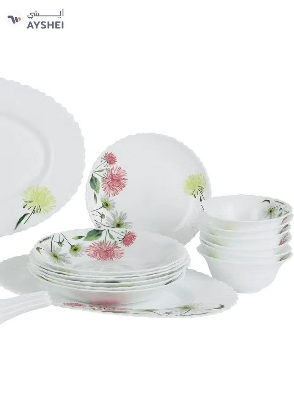 Delcasa DC3383 Opalware Dinner 40-Pieces Set, White/Pink-2-2