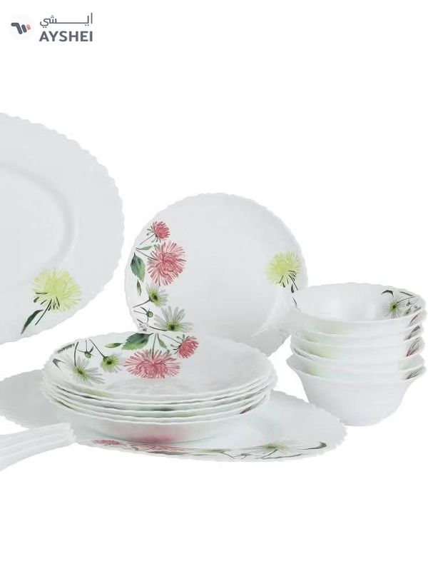 Delcasa DC3383 Opalware Dinner 40-Pieces Set, White/Pink