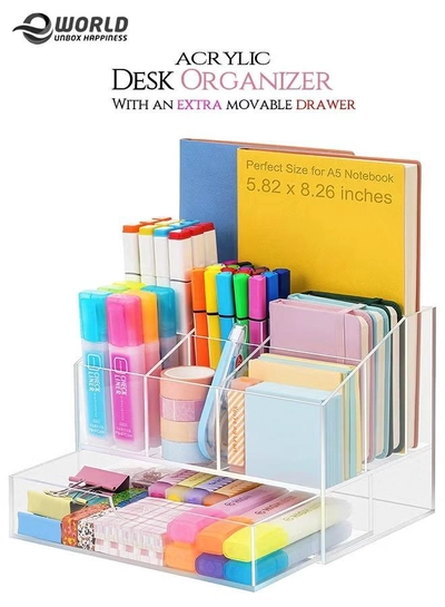 Eworld Clear Acrylic File Holder Pen Storage Organising Stand Desk for Books Papers and Accessories-0