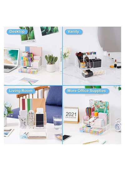 Eworld Clear Acrylic File Holder Pen Storage Organising Stand Desk for Books Papers and Accessories-3