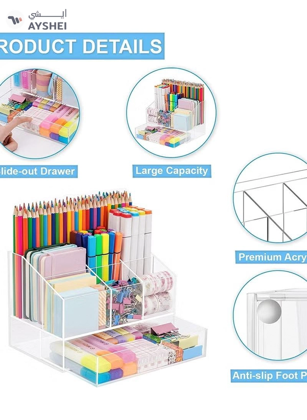 Eworld Clear Acrylic File Holder Pen Storage Organising Stand Desk for Books Papers and Accessories