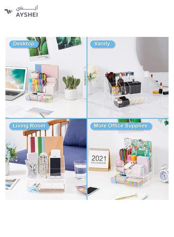 Eworld Clear Acrylic File Holder Pen Storage Organising Stand Desk for Books Papers and Accessories