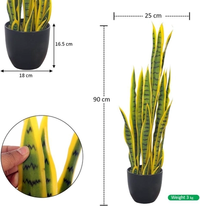 Yatai Decor Nearly Natural Snake Plant, 90cm Artificial Plants with Pots Moss Grass-1