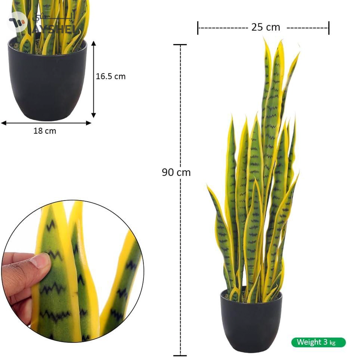 Yatai Decor Nearly Natural Snake Plant, 90cm Artificial Plants with Pots Moss Grass-1-1