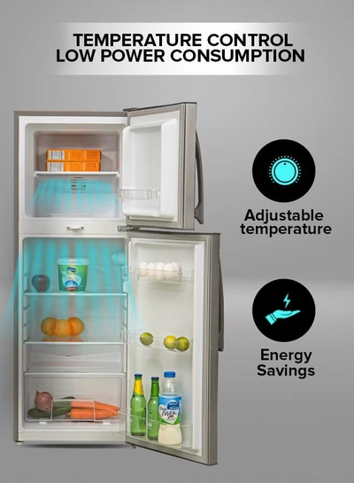 GEEPAS 200L Gross/138L Net Capacity, Direct Cool Double Door Defrost Refrigerator With Grip Handle| Silver Finish, Glass Shelves, Transparent Door Basket, Adjustable Front Wheel, Lock & Key, Low Noise, Quick Cooling, Low Voltage,Freezer- 40L capacity GRF2209SXE Silver-1