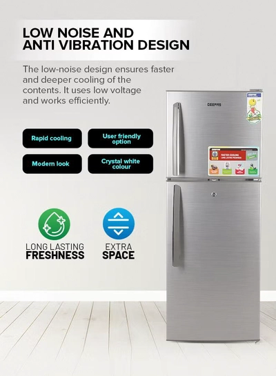 GEEPAS 200L Gross/138L Net Capacity, Direct Cool Double Door Defrost Refrigerator With Grip Handle| Silver Finish, Glass Shelves, Transparent Door Basket, Adjustable Front Wheel, Lock & Key, Low Noise, Quick Cooling, Low Voltage,Freezer- 40L capacity GRF2209SXE Silver-4