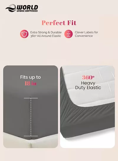 Eworld Grey Microfiber Fitted Bedsheet with Deep Pocket for a Snug Fit, Breathable, Machine Washable for Optimal Protection, Available in King, Queen and Single Sizes, Without Pillow Cover-3