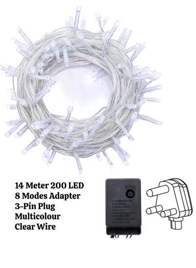 Yuwell 14 Meter 200 LED String Lights Decoration Lights RGB Light 8 Modes Led Light Clear Wire For Home Decorations Ramadan Lights Indoor & Outdoor Decoration Ramadan Decoration Light Diwali Lights Curtain Lights With 3-Pin UK Plug-3