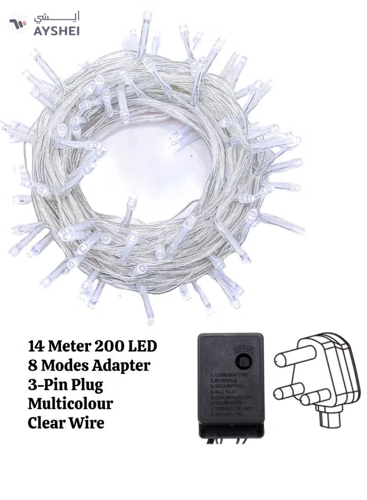 Yuwell 14 Meter 200 LED String Lights Decoration Lights RGB Light 8 Modes Led Light Clear Wire For Home Decorations Ramadan Lights Indoor & Outdoor Decoration Ramadan Decoration Light Diwali Lights Curtain Lights With 3-Pin UK Plug-3-3