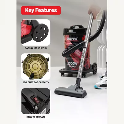 GEEPAS Drum Vacuum Cleaner With 25 L Dust Bag Capacity/Dry And Blow Function/Adjustable Suction Power And Multi-Filtration System/Dust Full Indicator & Perfect For Home, Apartments, Offices & Malls 25 L 2400 W GVC2598R Grey/Black-6