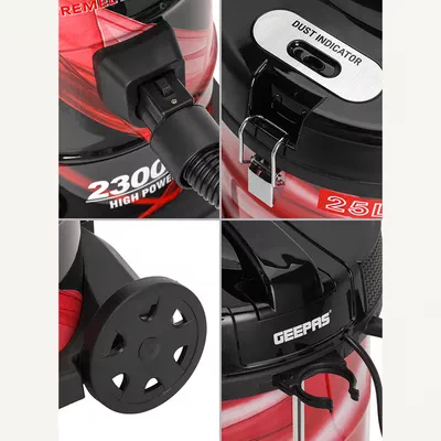 GEEPAS Drum Vacuum Cleaner With 25 L Dust Bag Capacity/Dry And Blow Function/Adjustable Suction Power And Multi-Filtration System/Dust Full Indicator & Perfect For Home, Apartments, Offices & Malls 25 L 2400 W GVC2598R Grey/Black-5