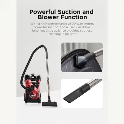 GEEPAS Drum Vacuum Cleaner With 25 L Dust Bag Capacity/Dry And Blow Function/Adjustable Suction Power And Multi-Filtration System/Dust Full Indicator & Perfect For Home, Apartments, Offices & Malls 25 L 2400 W GVC2598R Grey/Black-2