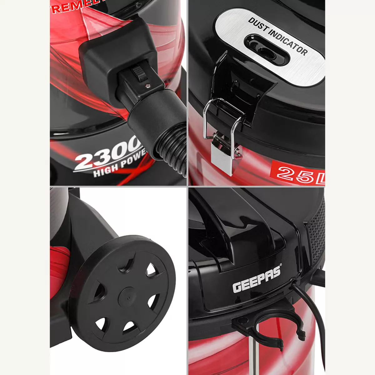 GEEPAS Drum Vacuum Cleaner With 25 L Dust Bag Capacity/Dry And Blow Function/Adjustable Suction Power And Multi-Filtration System/Dust Full Indicator & Perfect For Home, Apartments, Offices & Malls 25 L 2400 W GVC2598R Grey/Black-5-5