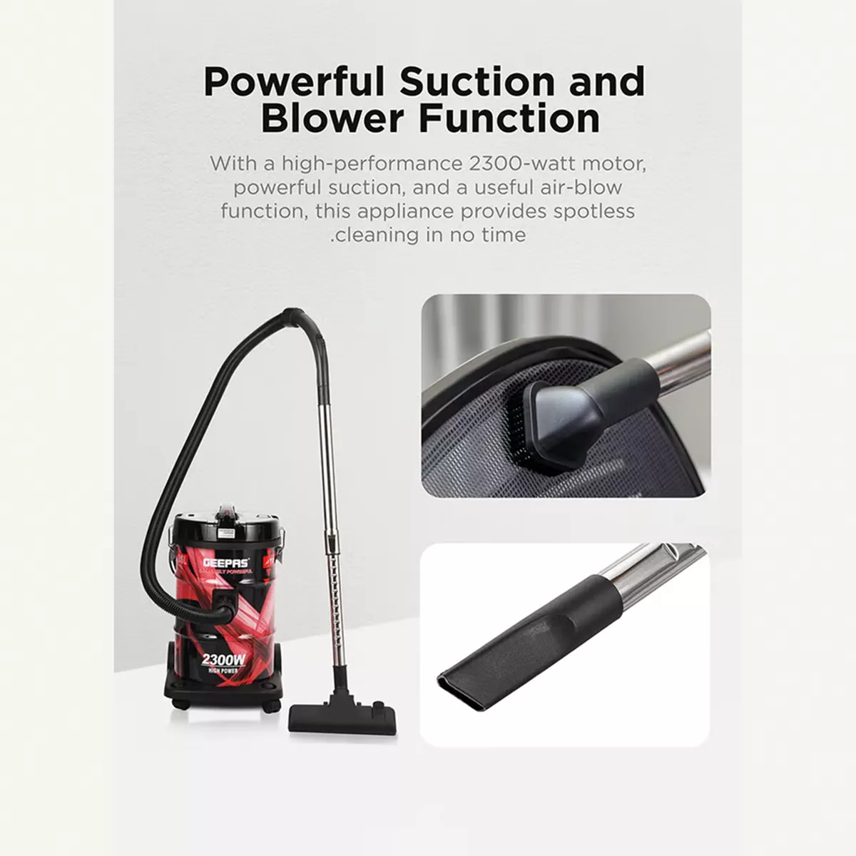 GEEPAS Drum Vacuum Cleaner With 25 L Dust Bag Capacity/Dry And Blow Function/Adjustable Suction Power And Multi-Filtration System/Dust Full Indicator & Perfect For Home, Apartments, Offices & Malls 25 L 2400 W GVC2598R Grey/Black-2-2