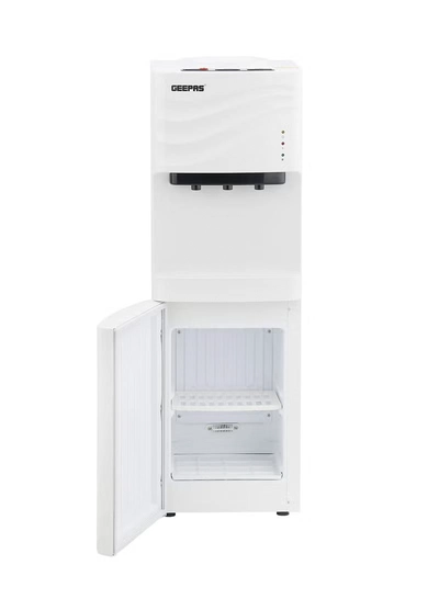 GEEPAS Water Dispenser with Refrigerator| Stainless Steel Water Tank with Compressor Cooling and 3 Taps, Hot, Normal and Cold| Equipped with Child Safety Button| Perfect for Home and Office| 2 Years Warranty GWD8355 White-1