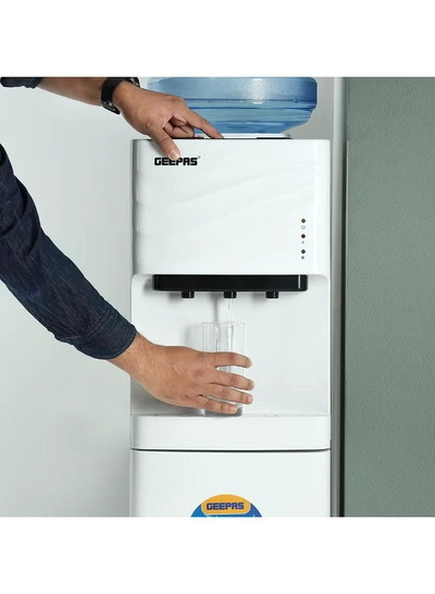 GEEPAS Water Dispenser with Refrigerator| Stainless Steel Water Tank with Compressor Cooling and 3 Taps, Hot, Normal and Cold| Equipped with Child Safety Button| Perfect for Home and Office| 2 Years Warranty GWD8355 White-2