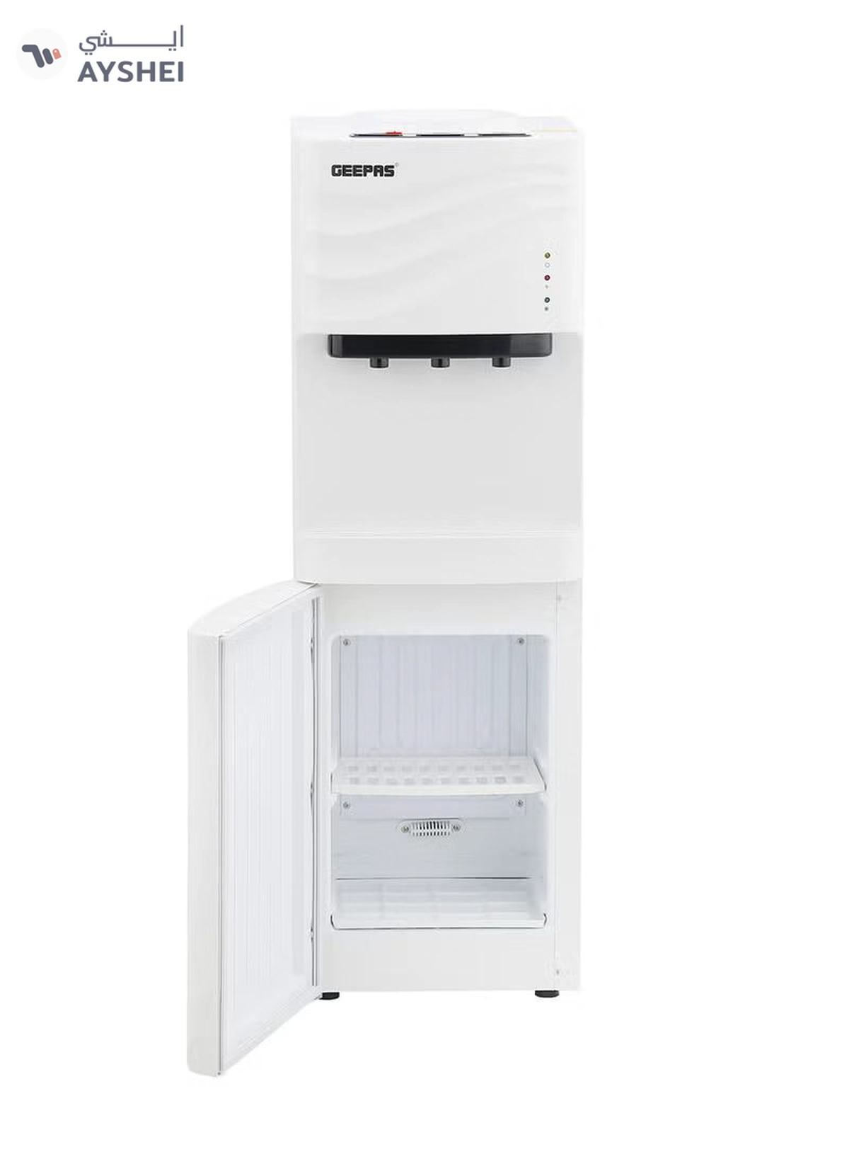 GEEPAS Water Dispenser with Refrigerator| Stainless Steel Water Tank with Compressor Cooling and 3 Taps, Hot, Normal and Cold| Equipped with Child Safety Button| Perfect for Home and Office| 2 Years Warranty GWD8355 White-1-1