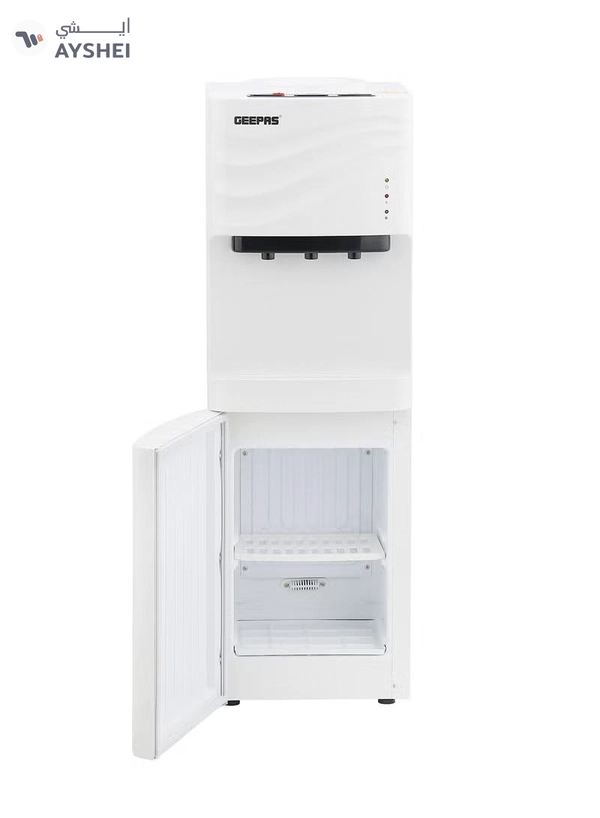GEEPAS Water Dispenser with Refrigerator| Stainless Steel Water Tank with Compressor Cooling and 3 Taps, Hot, Normal and Cold| Equipped with Child Safety Button| Perfect for Home and Office| 2 Years Warranty GWD8355 White