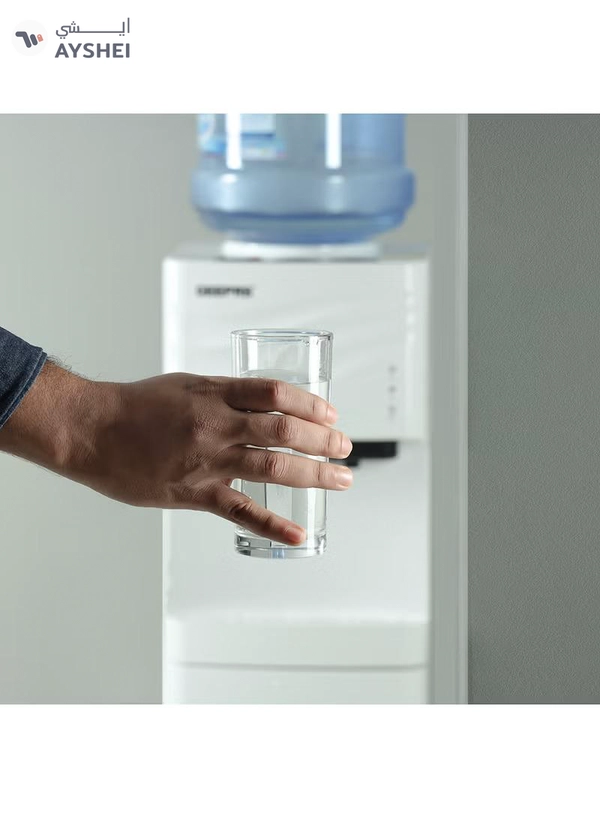 GEEPAS Water Dispenser with Refrigerator| Stainless Steel Water Tank with Compressor Cooling and 3 Taps, Hot, Normal and Cold| Equipped with Child Safety Button| Perfect for Home and Office| 2 Years Warranty GWD8355 White